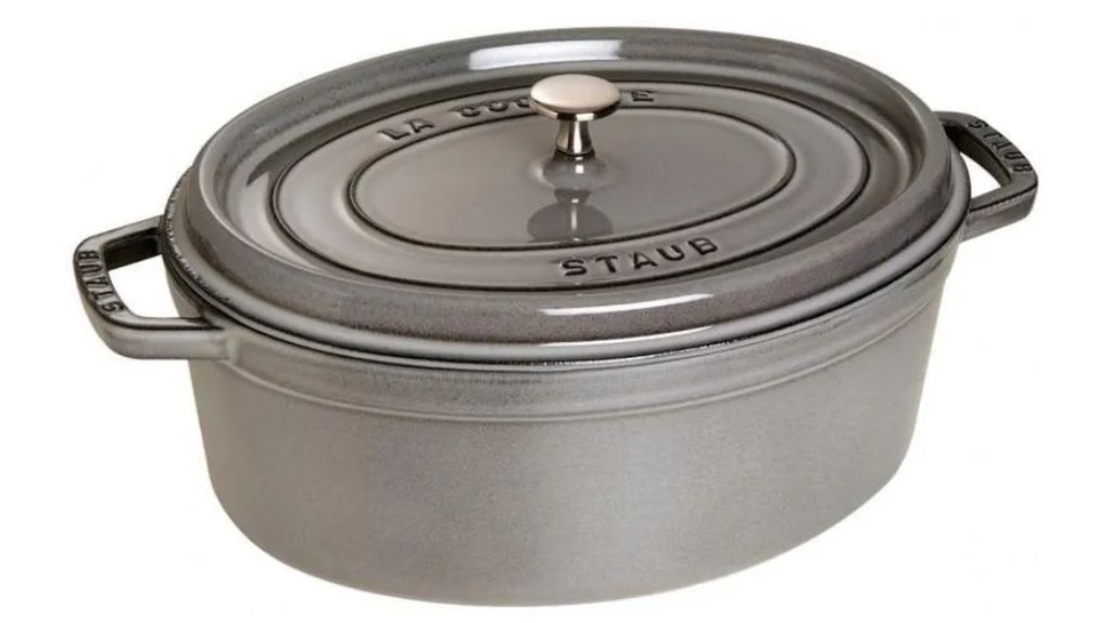 Чугунная овальная кастрюля Staub Cocotte 33 см, графитовая 405093240