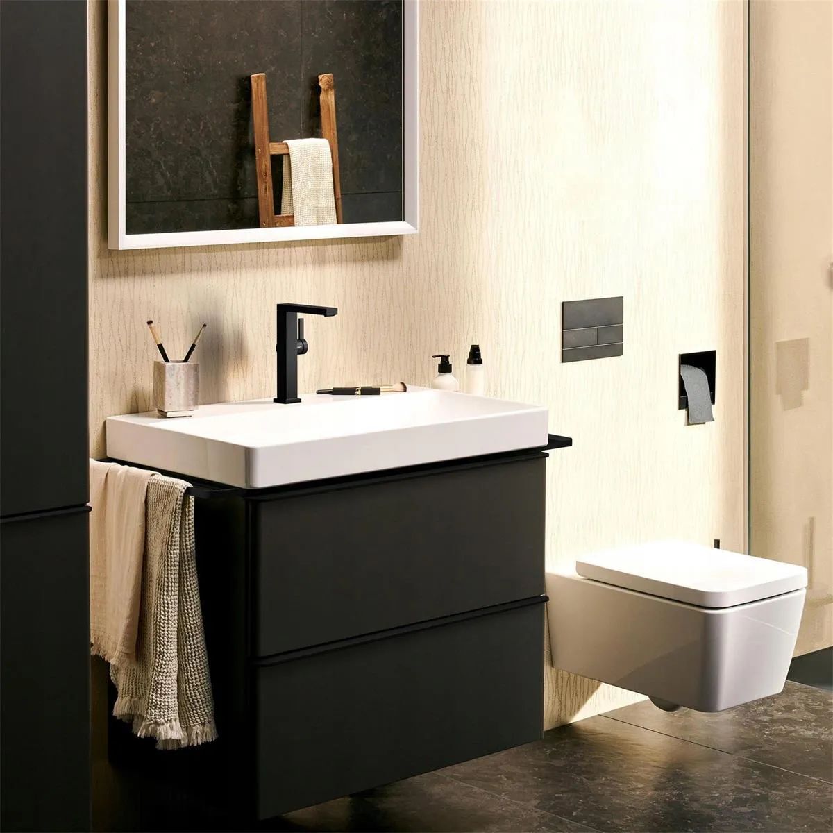 Смеситель для раковины Hansgrohe Tecturis E 73060670 матовый черный