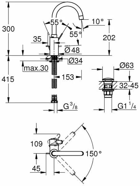 Однорычажные отдельно стоящие смесители Grohe Eurosmart Cosmopolitan 23933001