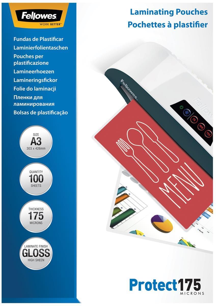 Пленки для ламинирования Fellowes 175мкм, 303х426мм, формат A3, 100шт. 5308803 653473