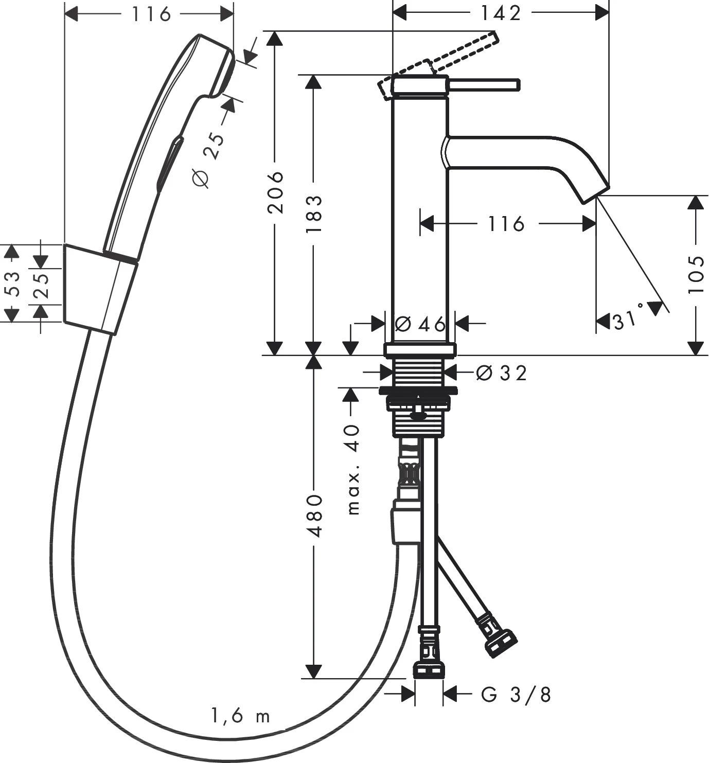 Смеситель для раковины Hansgrohe Tecturis S 110 73211000 Хром