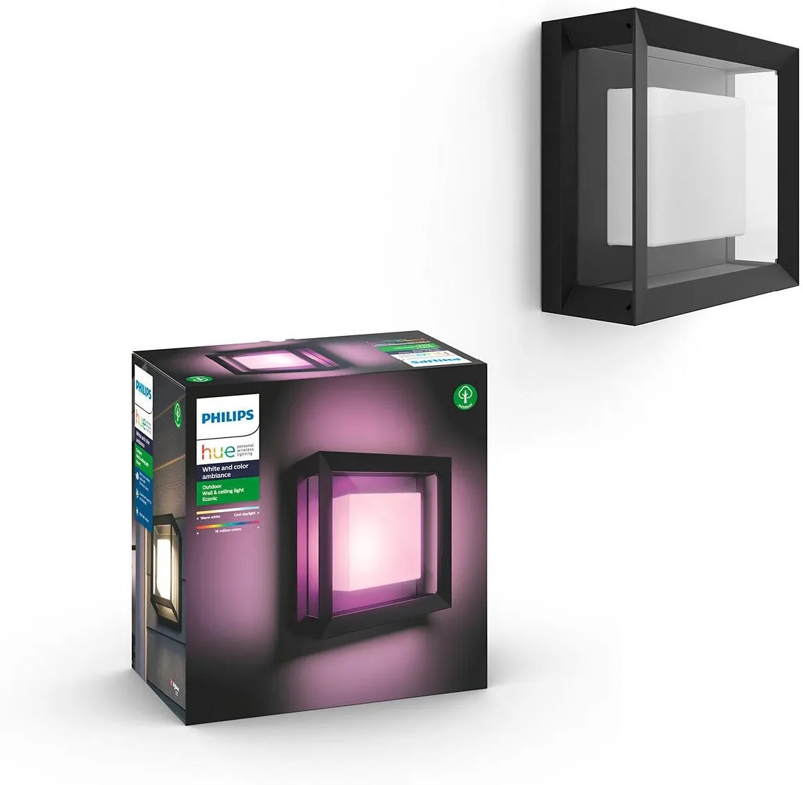 Квадратный настенный уличный светильник PHILIPS Hue White and Color Ambiance Econic черный 1743830P7