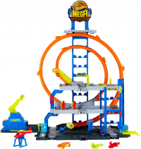 Игрушечный трек Hot Wheels City Mega Garage Gigaloop JBM74 с автомойкой и вертолетом