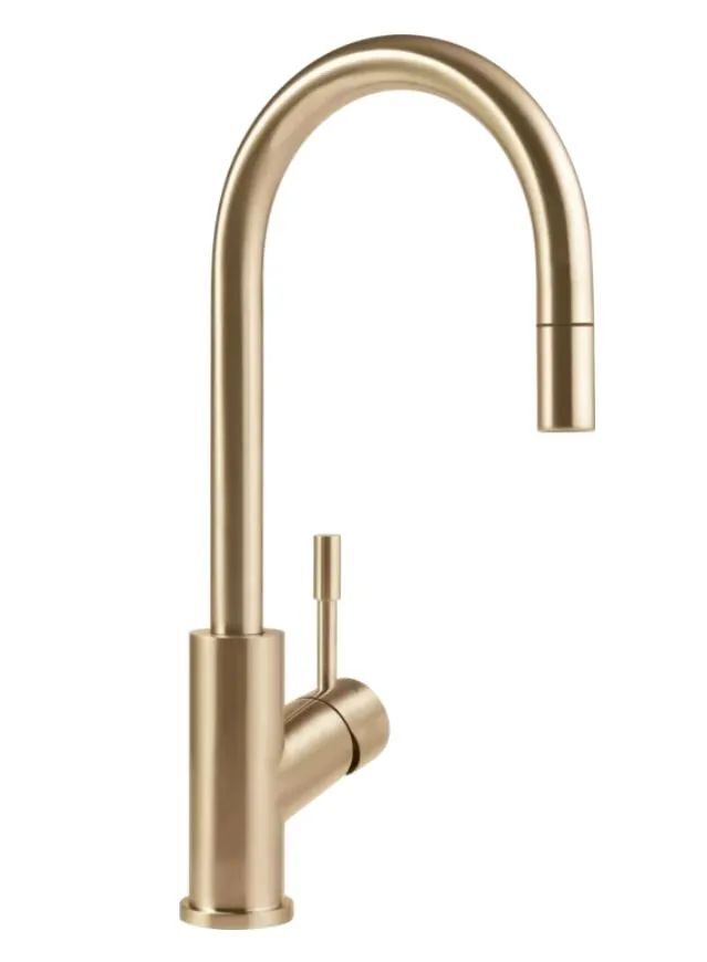 Однорычажный смеситель для кухни Villeroy & Boch Umbrella цвета золотистый матовый.