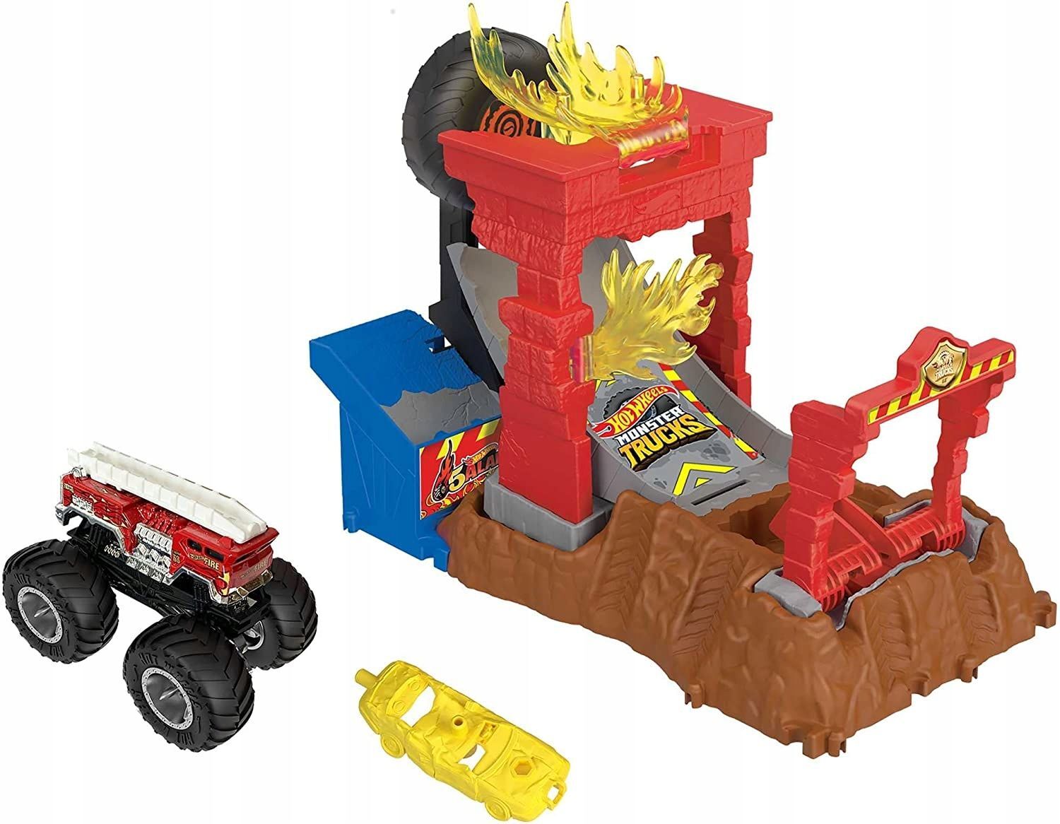 Игровой набор Hot Wheels Monster Trucks Arena Smashers 5 Alert Огненный снос HNB90