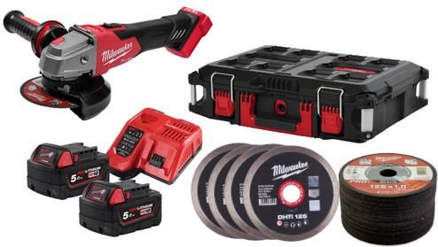 Аккумуляторная угловая шлифовальная машина Milwaukee M18 FSAG125XB100P-502P 4933498241 2х5,0 Ач в кейсе Packout с АКБ и ЗУ