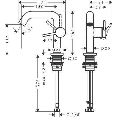 Смеситель для раковины Hansgrohe Tecturis S 110 Fine Coolstart 73321670 матовый черный