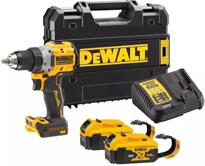 Аккумуляторная дрель-шуруповерт Dewalt 18V Li-Ion 2x5,0Ah XR, с 2 АКБ 5 Ач и ЗУ, в кейсе TSTAK (DCD805P2T-QW)
