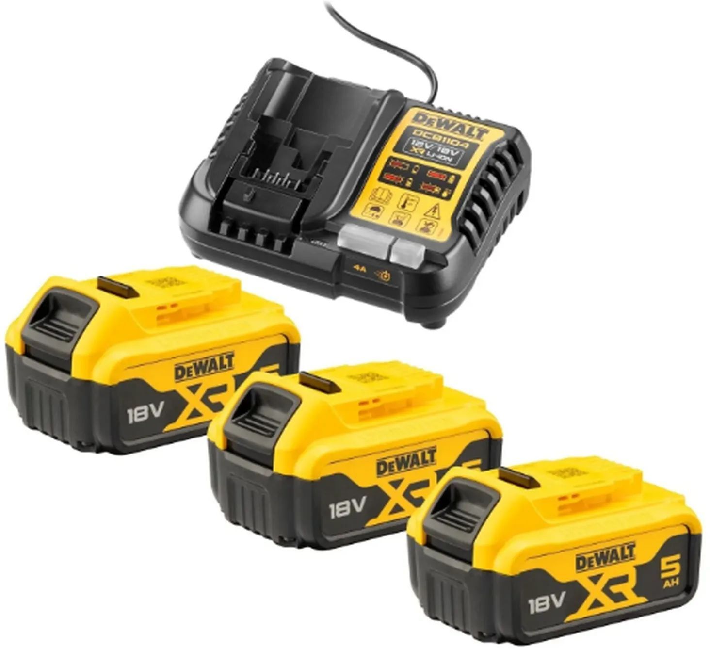 Набор: Зарядное устройство DeWalt DCB1104 + 3 аккумулятора 18V 5.0Ач