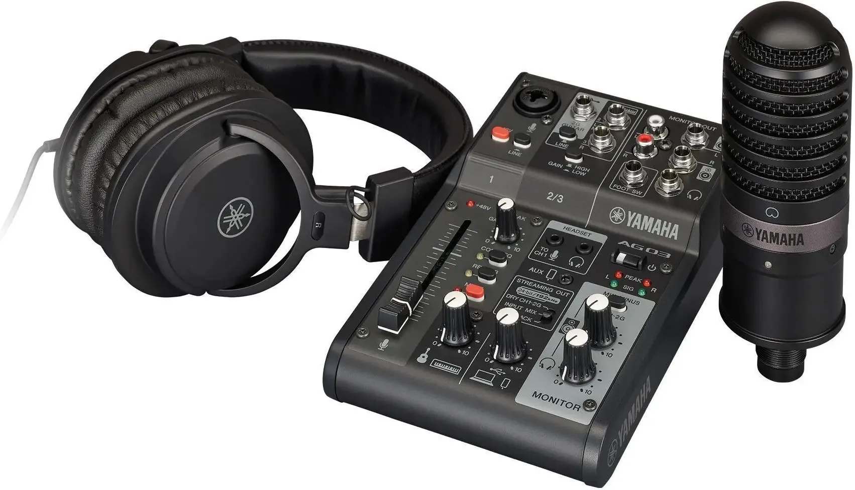 Набор для стриминга Yamaha AG03MK2 LSPK Black (микшер с USB-аудиоинтерфейсом + аксессуары)