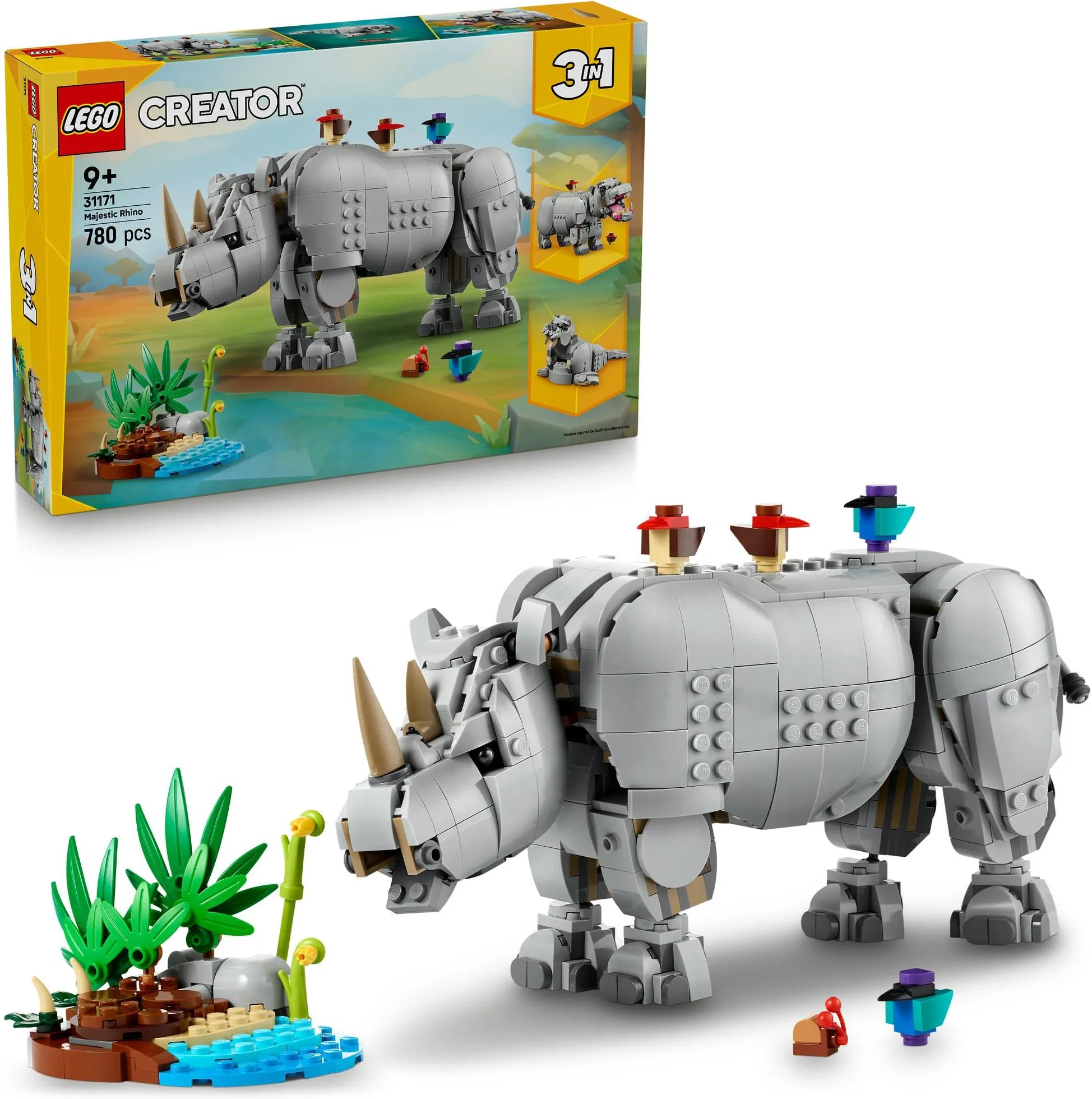 Конструктор LEGO Creator 3 в 1 31171 Дикие животные: гордый носорог с птицами
