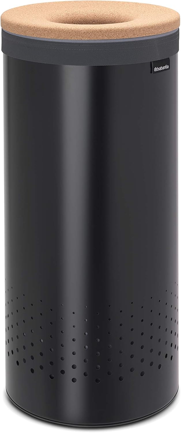 Корзина для белья Brabantia 120008, 35 л, с пробковой крышкой, чёрная