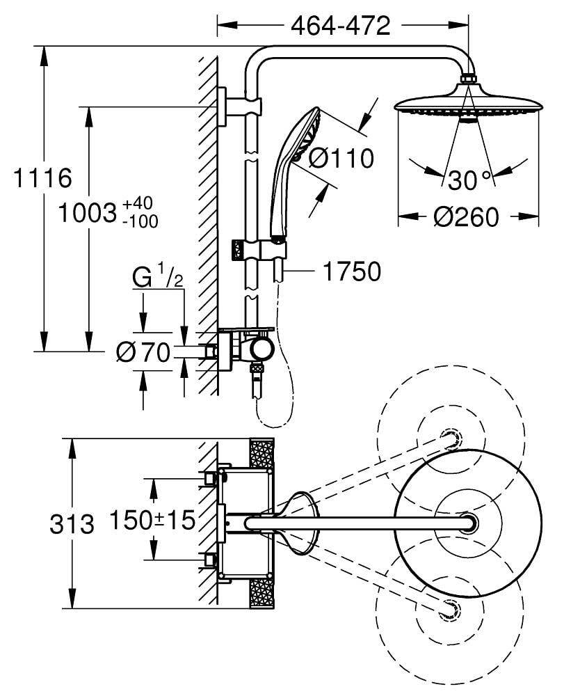 Душевая система Grohe Vitalio Joy 260 хром 26403002