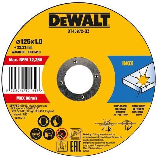 Диск отрезной DEWALT DT20540 125X22,23X1 INOX мм 100 шт.