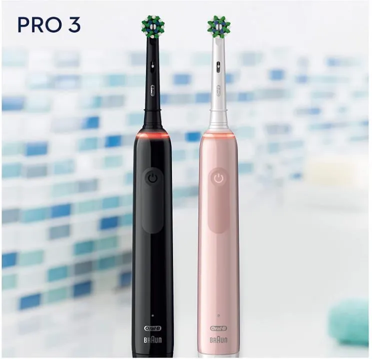 Электрическая зубная щётка Oral-B Pro 3 3900 Black & Pink, набор из 2 щёток с зарядной станцией