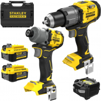 Набор аккумуляторного инструмента Stanley SFMCK211M2T (дрель-шуруповёрт SFMCD726 + ударный гайковёрт SFMCF830) 18 В, 2×4,0 А·ч АКБ, ЗУ, кейс