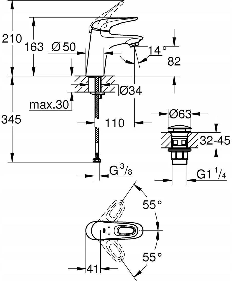 Смеситель Grohe С пробкой Push-Open Eurostyle 23929003