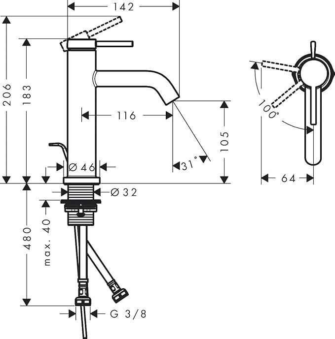 Смеситель для раковины Hansgrohe Tecturis S 110 Coolstart 73314000 хром