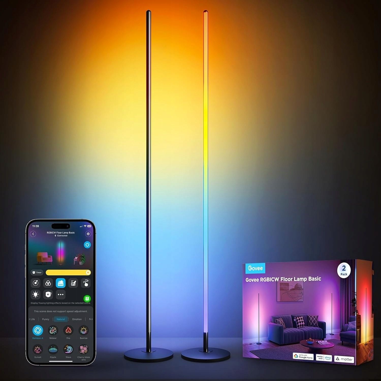Напольный светильник Govee RGBICW B0DK2V4PVC, 2 шт., Matter Wi-Fi