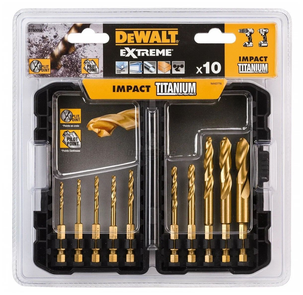 Набор DEWALT DT50050 cверл 10pcs Impact TITANIUM Drill Bit Set