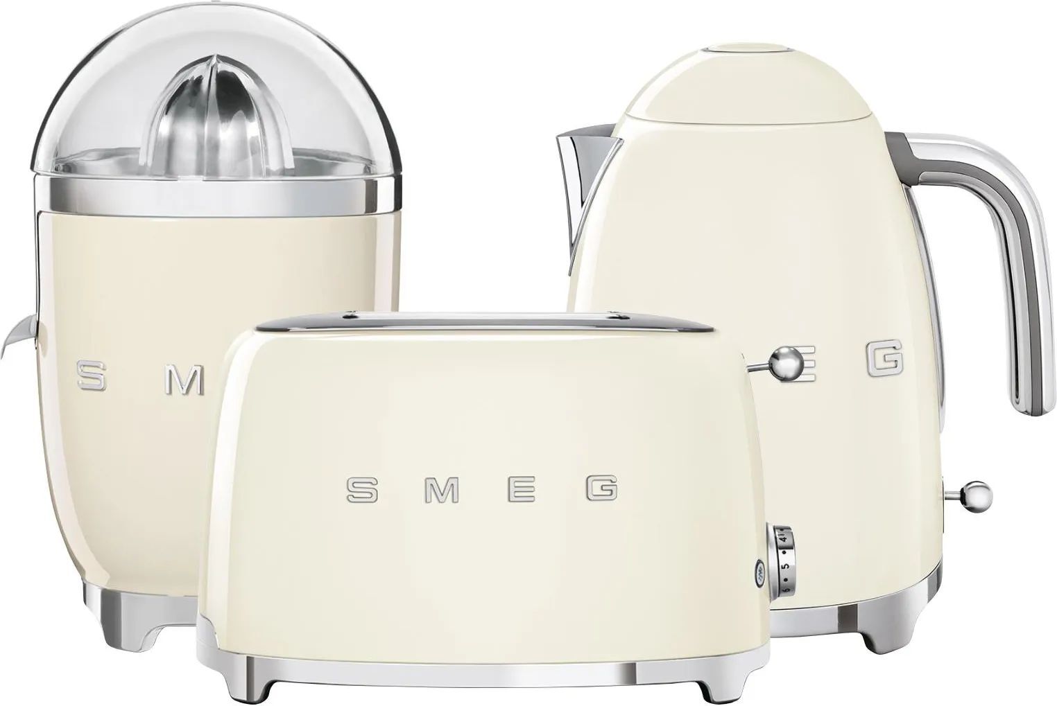 Набор чайник+тостер+соковыжималка SMEG TSF01CREU кремовый