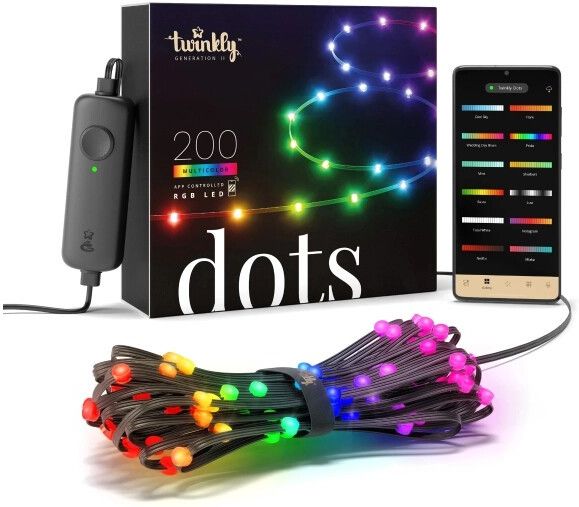 Светодиодная гирлянда Twinkly Dots 200 LED RGB Smart String 10m, черная