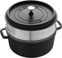 Чугунная круглая кастрюля Staub Cocotte 3,8 л с паровой вставкой, чёрная