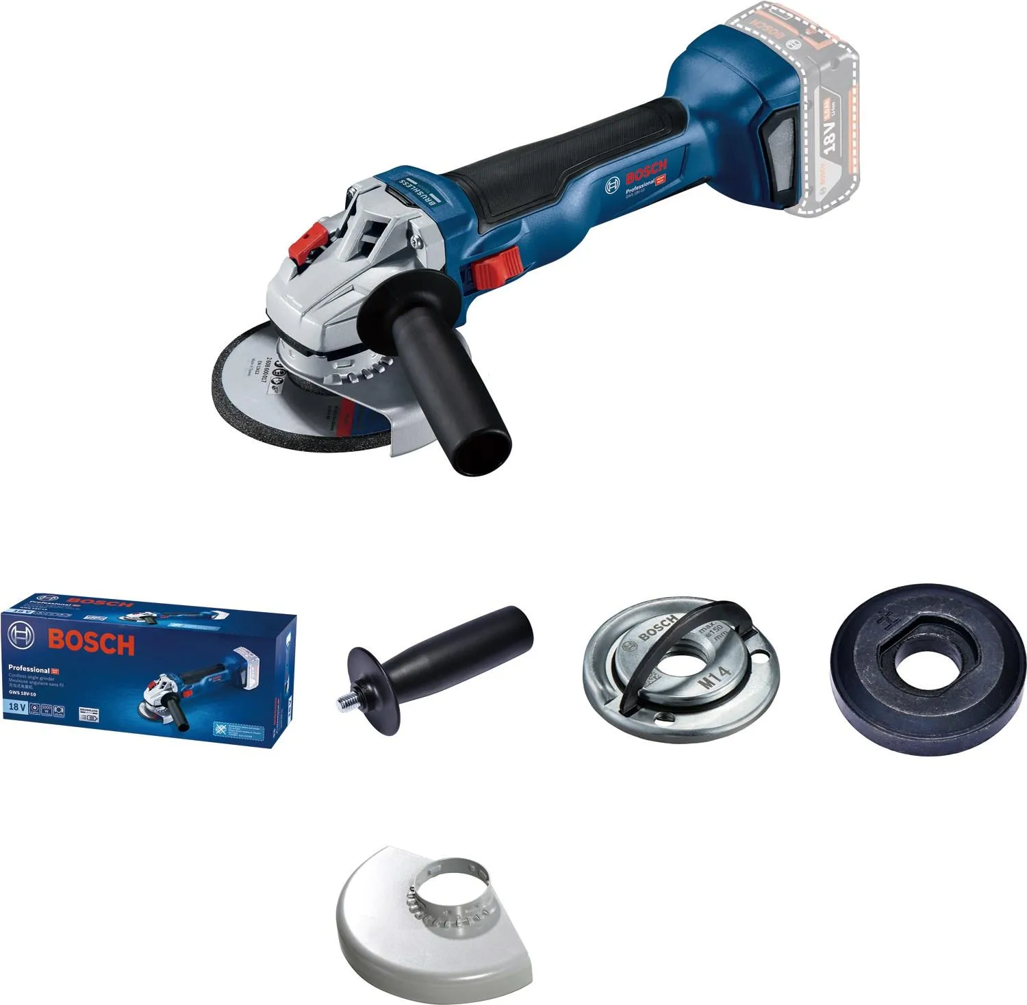 Аккумуляторная угловая шлифовальная машина Bosch GWS 18V-10 Professional 06019J4002
