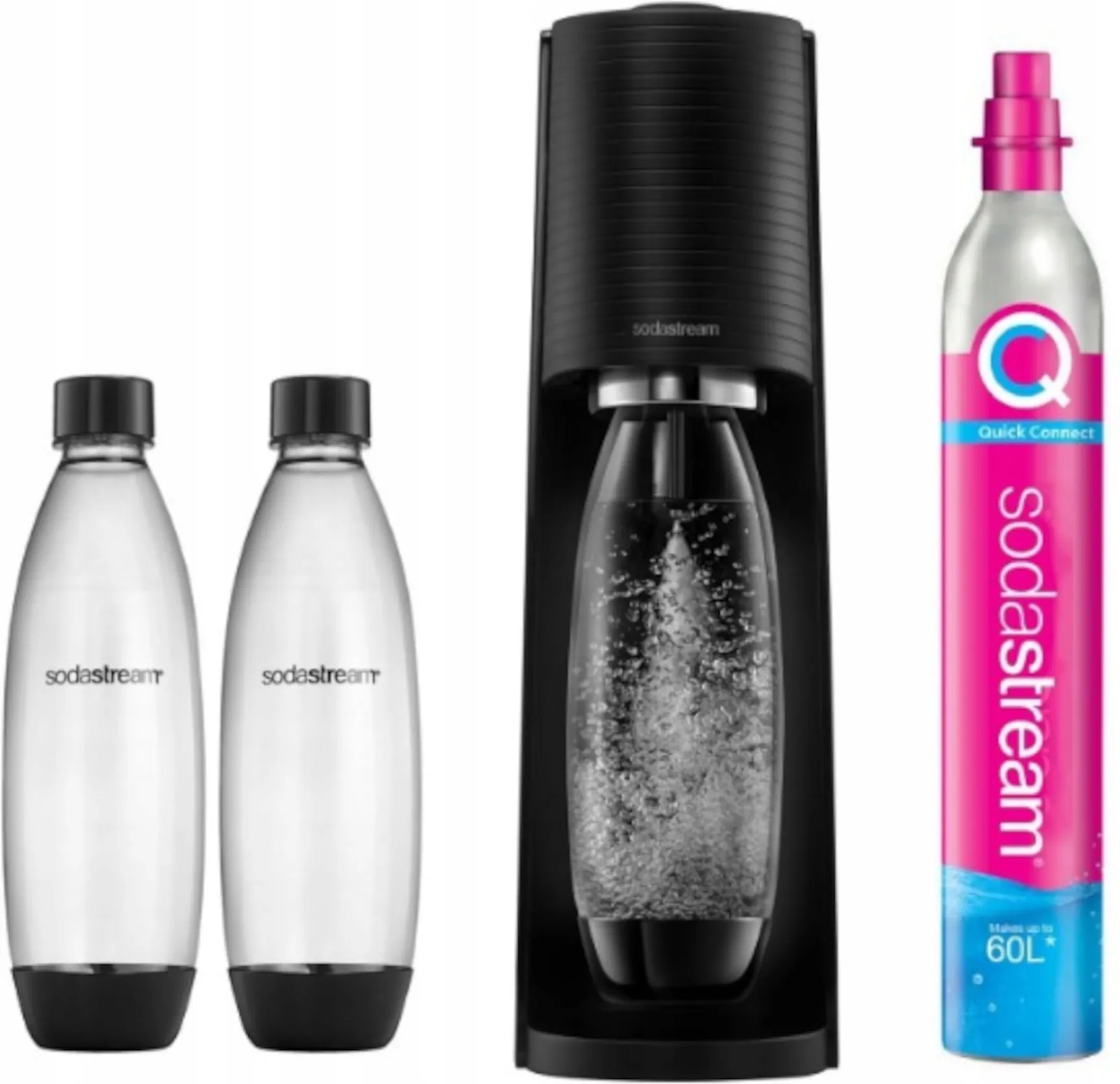Комплект: Сифон Sodastream Terra (черный) +2 бутылки + 4 сиропа