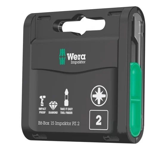 Бита Pozidriv Bit-Box 15 Impaktor PZ (15 шт; 25 мм; PZ2) WERA WE-057763
