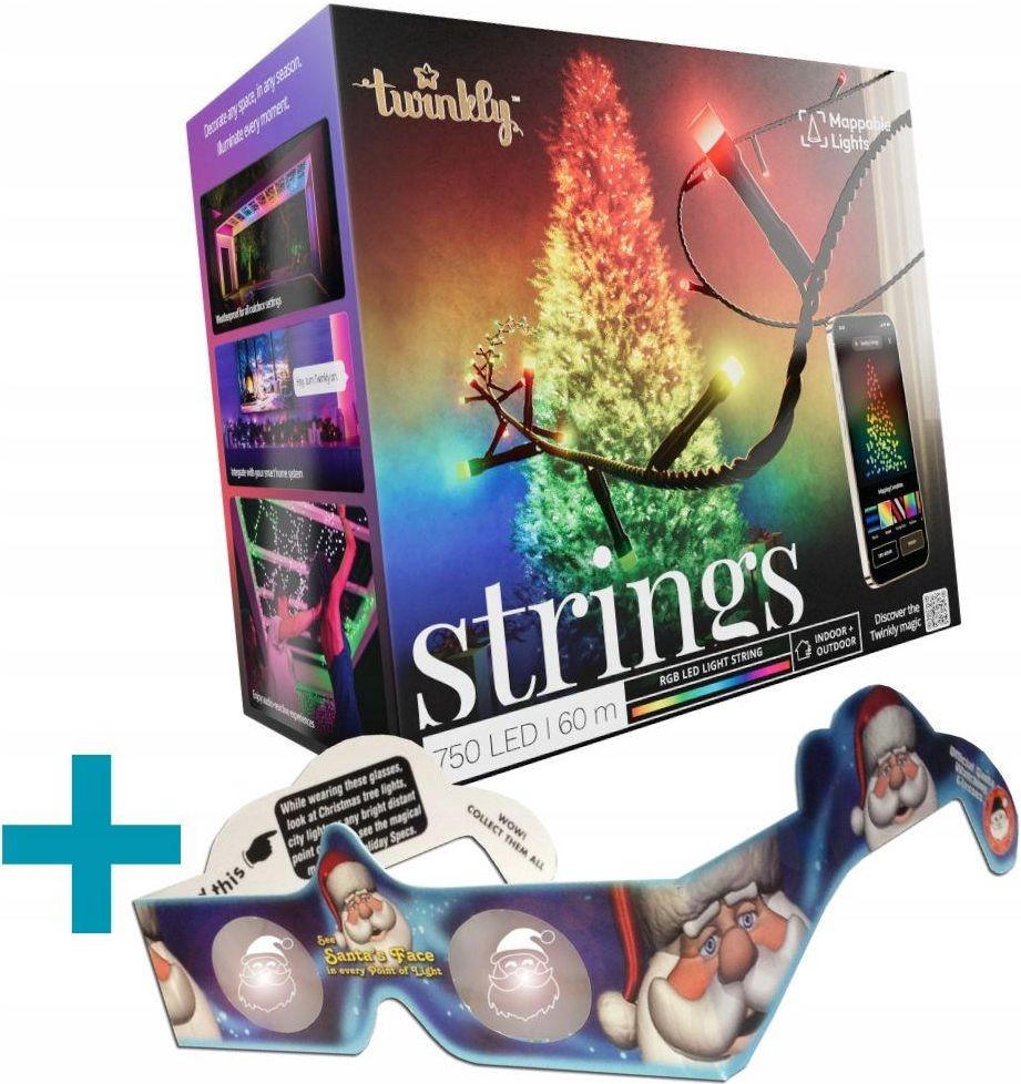 Гирлянда Twinkly Strings 750 RGB LED, черный кабель, 60 м, IP44