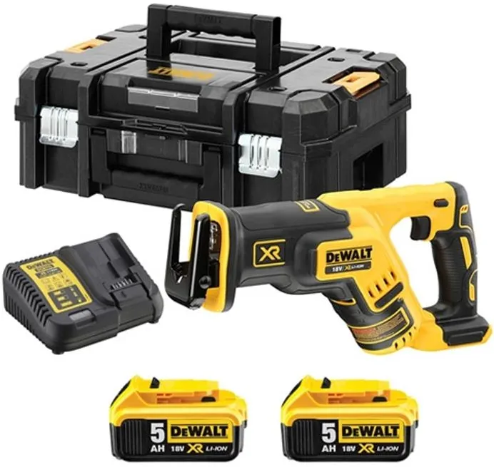 Аккумуляторная сабельная пила DeWalt DCS367P2-QW, с 2 АКБ (5.0 Ач), ЗУ и кейсом TSTAK