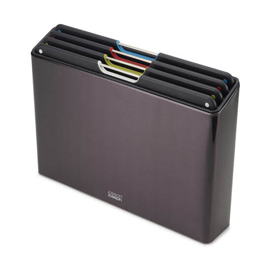 Набор 4 разделочный досок Joseph Carbon Folio Steel с подставкой