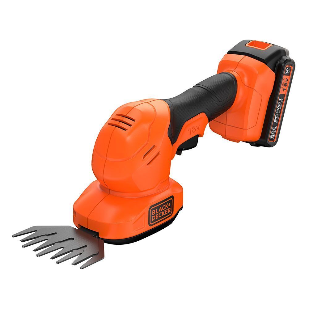 Аккумуляторный кусторез BLACK+DECKER BCSS18D1, 18В, 2Ач , насадки ножницы и кусторез"