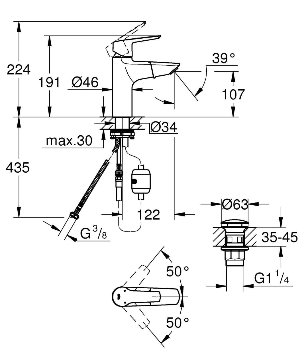 Смеситель Grohe Start Basin L 24205003