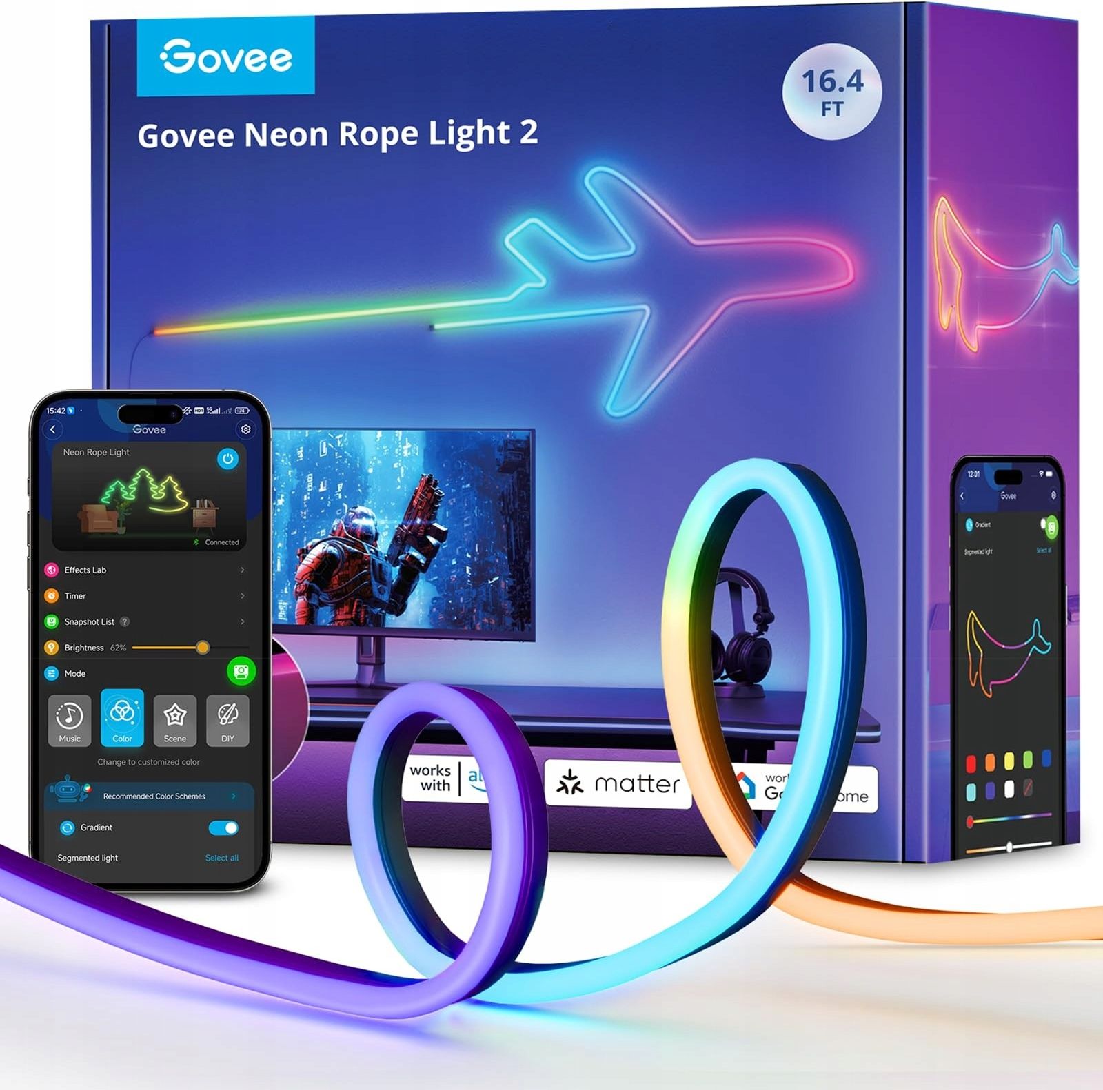 Светодиодная лента Govee RGBIC H61D5311DE, 5 м, многоцветная
