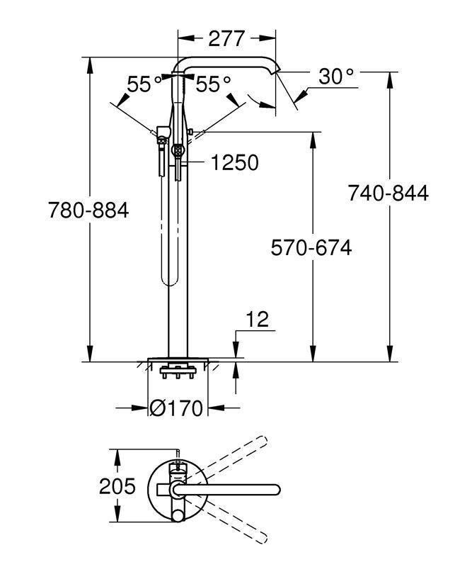Смеситель для ванны напольный Grohe Essence 23491001