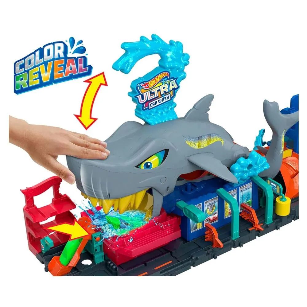 Игровой набор Hot Wheels автомойка с игрушечной машинкой Color Reveal в масштабе 1: 64 City Ultra Shark HTN82