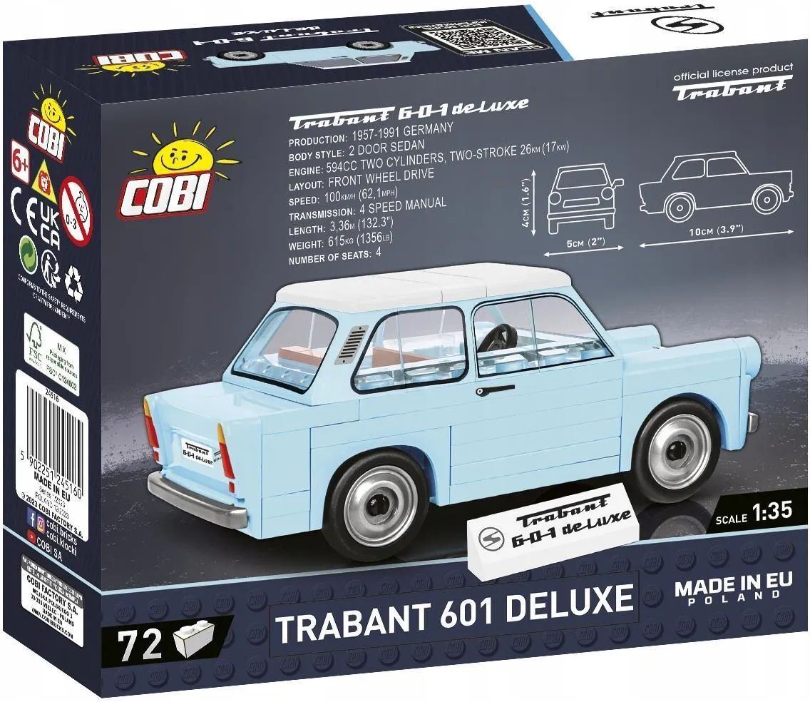 Конструктор пластиковый Cobi Trabant 601 Deluxe -Трабант 601 Делюкс - 71эл. - Коби 24516