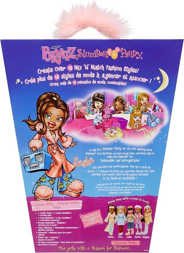 Bratz Вечеринка с ночёвкой - Модная кукла Саша - 2 комплекта пижам, плюшевая игрушка и аксессуары