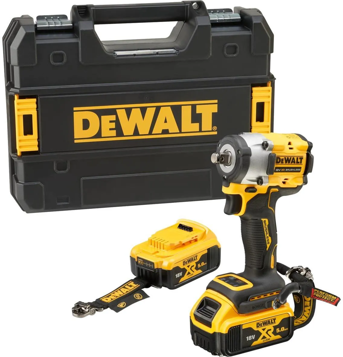 Аккумуляторный ударный гайковерт 1/2" (с креплением для страховки) DeWalt DCF921P2LR-TXJ, с 2 АКБ (5.0 Ач), ЗУ и кейсом