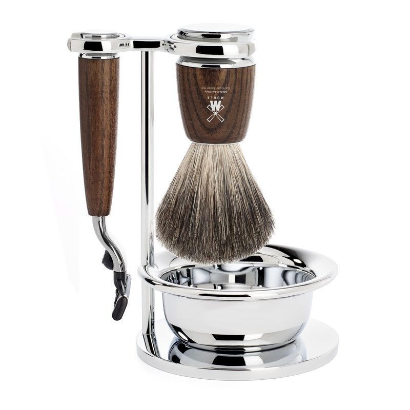 Набор для бритья Muhle Rytmo, 4 предмета - бритва Gillette Mach3 (S81H220SM3) из ясеня, натуральный барсучий ворс