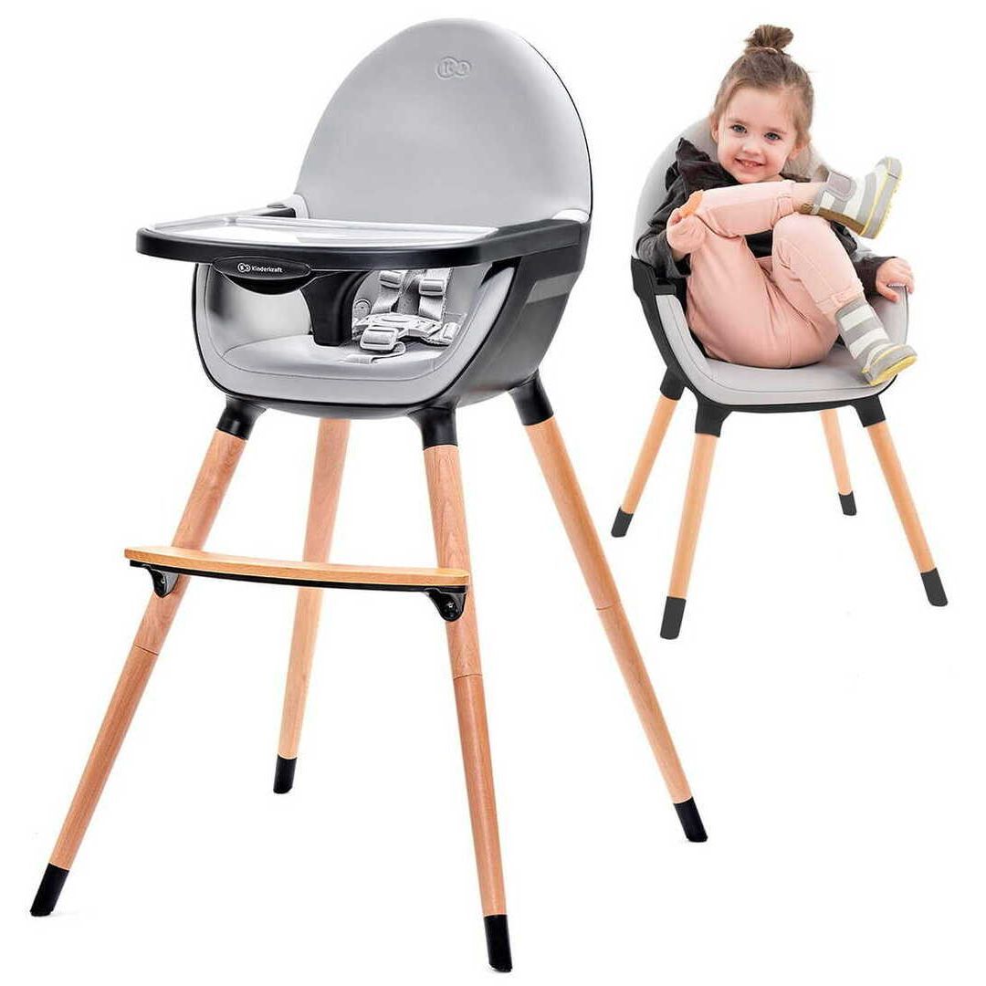 Стульчик для кормления Kinderkraft FINI 2-in-1, серый/дерево