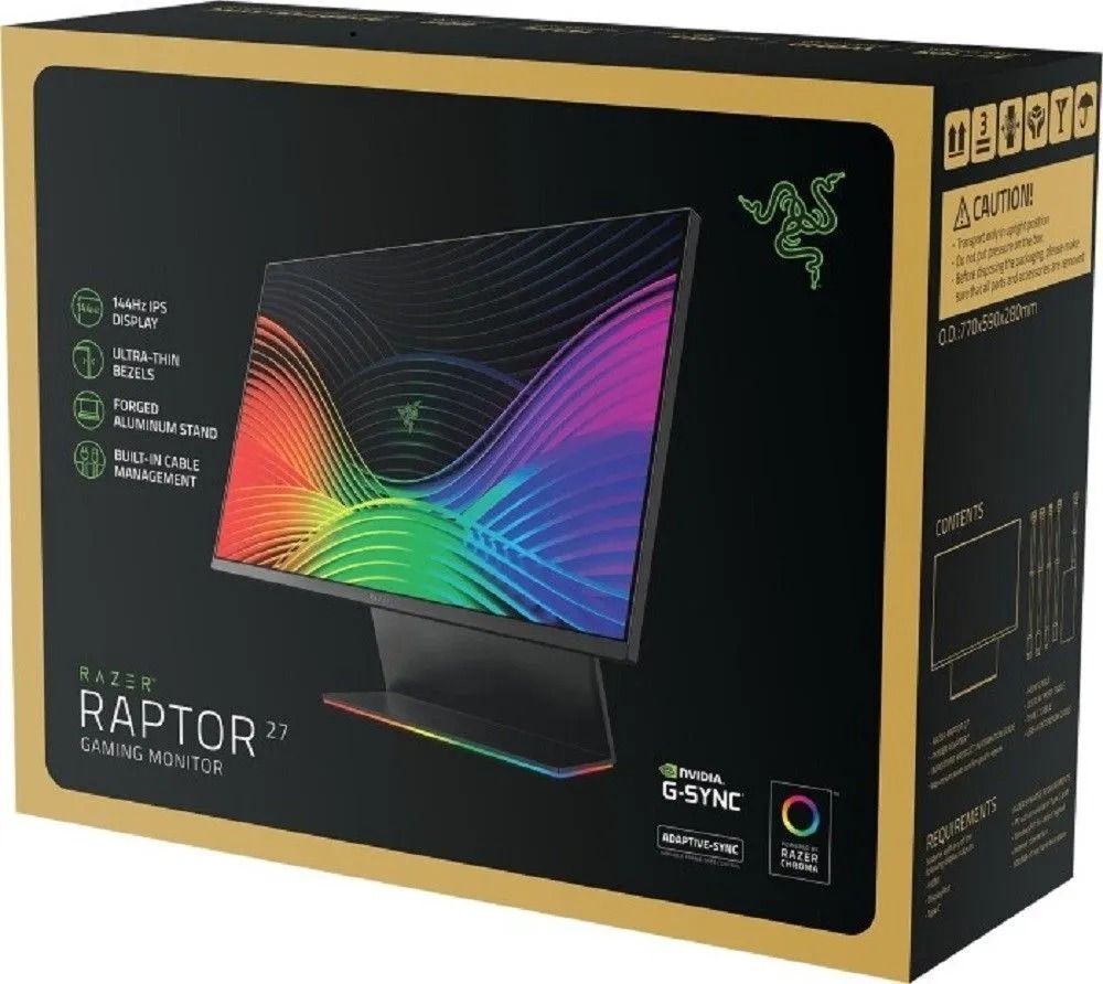 27" Монитор Razer Raptor 2560x1440 ; 165 Гц, IPS, 1 мс, 1000:1, 400 кд/м2, 178°/178°, DisplayPort, HDMI, USB Type C, USB х2, AMD FreeSync