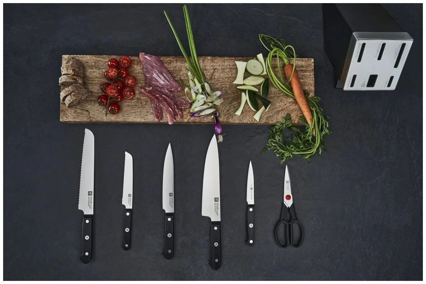 Набор кухонных ножей ZWILLING Gourmet, 36133-210, 7 предметов, с блоком для самозаточки ножей