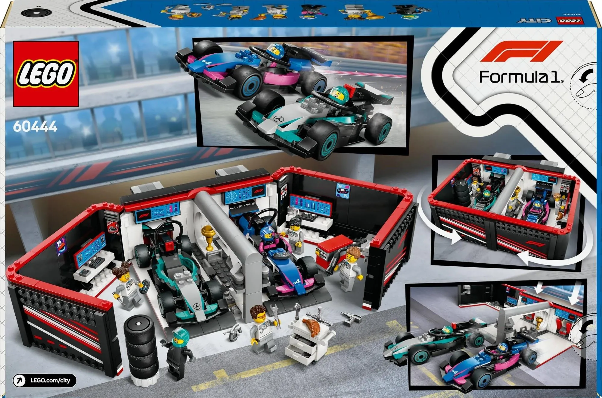 Конструктор LEGO City 60444 F1: гараж и автомобили Mercedes-AMG и Alpine