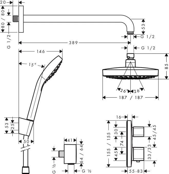 Верхний душ hansgrohe Croma Select E / Ecostat E 27294000, хром