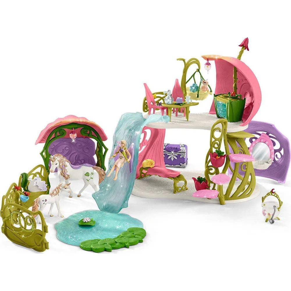 Игровой набор Schleich Сверкающий цветочный домик с единорогами, озером и стойлом 42445