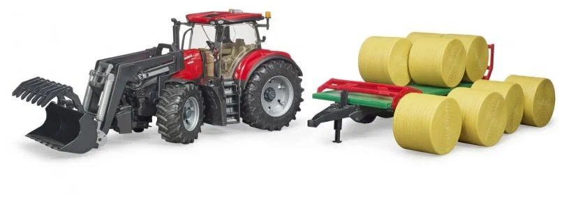 Модель трактора Bruder 03198 Case IH Optum 300 CVX с погрузчиком и прицепом
