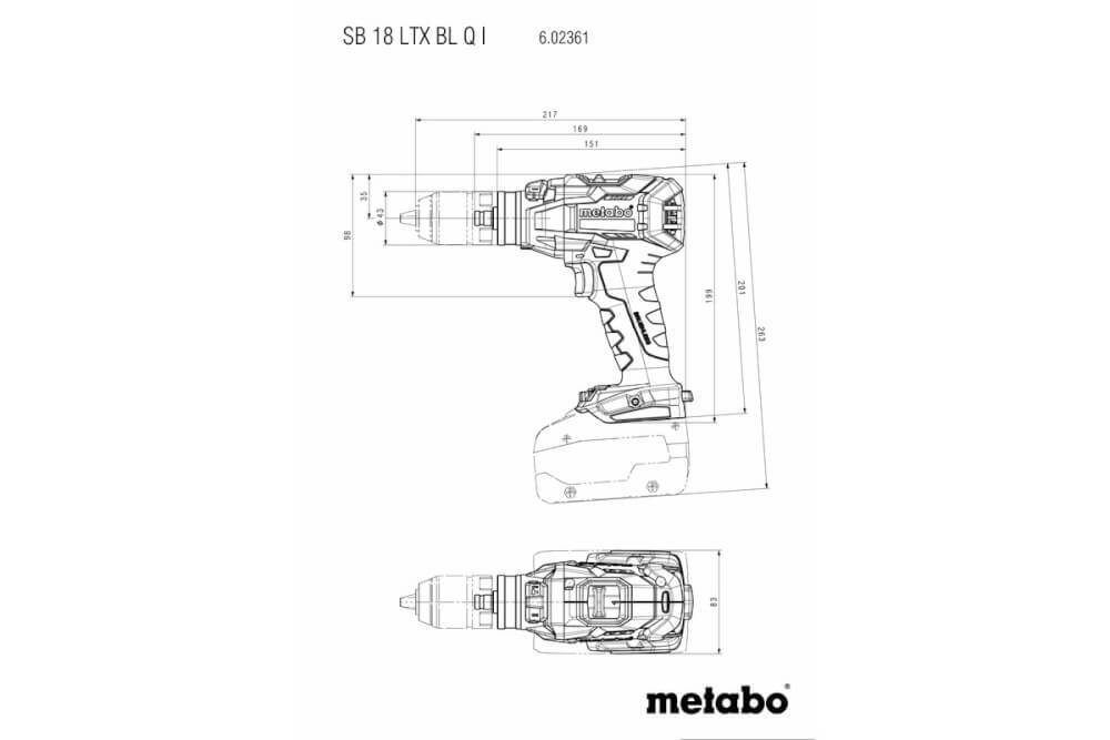 Дрель-шуруповёрт аккумуляторная Metabo SB 18 LTX BL Q I 602361650 в кейсе metaBOX с 2 аккумуляторами Li-Ion 18 V/5.2 Ah и ЗУ